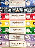 Satya Incense Gift Set Nag Champa, Super hit, Dragon's Blood, Sandalwood, Patchouli, Lavender, Positive Vibes, 15 g