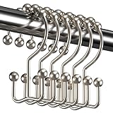 Titanker Shower Curtain Hooks, Shower Curtain Rings Rust Proof Metal Double Glide Shower Hooks Rings for Bathroom Shower Rods Curtains, Set of 12 Hooks - Nickel