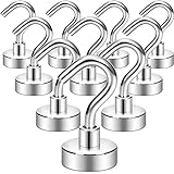 Neosmuk Magnetic Hooks, 27 lb+ Heavy Duty Earth Magnets with Hook for Refrigerator, Extra Strong Cruise Hook for Hanging, Magnetic Hanger for Cabins, Grill (Silver White, Pack of 10)