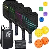 Pickleball Paddles Set of 4 incl 4 Fiberglass Pickleball Rackets, 4 Balls, 1 Paddle Bag, 4 Grip Tapes, JoncAye Pickleball Set for Outdoor and Indoor, Pickle-Ball-Paddle-Set of 4 with Accessories