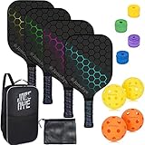 Pickleball Paddles Set of 4 incl 4 Fiberglass Pickleball Rackets, 4 Balls, 1 Paddle Bag, 4 Grip Tapes, JoncAye Pickleball Set for Outdoor and Indoor, Pickle-Ball-Paddle-Set of 4 with Accessories