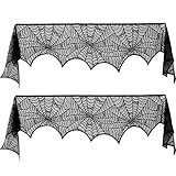 Blulu 2 Pieces Spiderweb Fireplace Mantle Scarf Lace Halloween Decoration Cover for Halloween Home Party Supply, Black, 18 by 96 inch