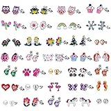 33 Pairs Stud Earrings Set for Kids - Hypoallergenic - Colorful CZ Animal Stud Earrings for Little / teen Girls Jewelry