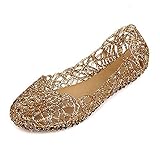 Domucos Round Toe Jelly Shoes for Women Jelly Ballet Flats Female Garden Clog Shoes-Gold-7.5-39…