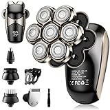 Detachable Head Shavers, SHPAVVER 5-in-1 Electric Razor IPX7 Waterproof for Bald Men, Wet/Dry LED Display Rechargeable 7D Rotary Shaver Grooming Kit with Type-C Charge (A)