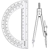EBOOT Student Geometry Math Set, Drawing Compass and 6 Inch Clear Swing Arm Protractors 180 Degree Math Protractor (Silver, Classic)