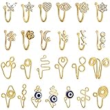 TAMHOO 25 Pcs Multi-Style Fake Nose Rings for Women and Men - 14k Gold Plated Copper African Nose Cuff Non Piercing for Teen Grirls - Small Clip On Nose Ring Set,Fake Nose Piercing Ring (#1)