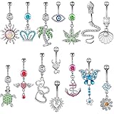 TAMHOO 15Pcs 14G Dangling Dangle Belly Button Rings Belly Rings for Women Navel Rings for Women Belly Piercing