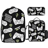 Wiqodme Joystick Gamepad Game Controller Backpack 3 Piece Set with Lunch Box Pencil Case Laptop Daypack Lunch Bag for Men Women Travel