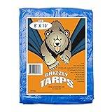 Grizzly Tarps by B-Air 8' x 10' Large Multi-Purpose Waterproof Heavy Duty Poly Tarp with Grommets Every 36', 8x8 Weave, 5 Mil Thick, for Home, Boats, Cars, Camping, Protective Cover, Blue