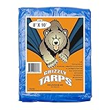 Grizzly Tarps by B-Air 8' x 10' Large Multi-Purpose Waterproof Heavy Duty Poly Tarp with Grommets Every 36', 8x8 Weave, 5 Mil Thick, for Home, Boats, Cars, Camping, Protective Cover, Blue