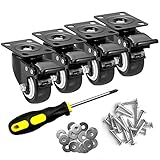 ASHGOOB 2' Caster Wheels Set of 4, Heavy Duty Casters with Brake, No Noise Locking Polyurethane (PU) Wheels, Swivel Plate Castors Pack 4