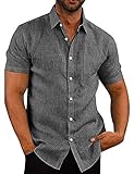 COOFANDY Mens Linen Shirt Textured Designer Western Work Regular Fit, Black, Large, Short Sleeve