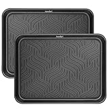 Boot Tray for Entryway Indoor, Heavy Duty Shoe Mat Tray 2 Packs, 16.8'x12.8' Waterproof Shoe Tray with Raised Edge, Outdoor Multi-Purpose Tray for Boots, Shoes, Garden, Pets (Black)