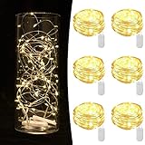 6 Pack Fairy Lights Battery Operated String Lights 7ft 20 Led Mason Jar Lights Waterproof Silver Wire Light Fireflies DIY Party Wedding Christmas Valentines Day Decoration(6 Pack,Warm White)
