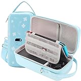 Flyekist Switch Carrying Case Compatible with Nintendo Switch/OLED Model, Portable Travel Switch Storage Bag Fit for Joy-Con and Adapter, Hard Shell Protective Switch Pouch Case & Games,Blue