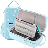 Flyekist Switch Carrying Case Compatible with Nintendo Switch/OLED Model, Portable Travel Switch Storage Bag Fit for Joy-Con and Adapter, Hard Shell Protective Switch Pouch Case & Games,Blue