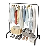 JIUYOTREE Metal Clothing Rack, 43.3 Inches Garment Rack with Bottom Shelf for Hanging Clothes, Coats, Skirts, Shirts, Sweaters, Black
