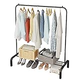 JIUYOTREE Metal Clothing Rack, 43.3 Inches Garment Rack with Bottom Shelf for Hanging Clothes, Coats, Skirts, Shirts, Sweaters, Black
