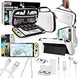Orzly Accessory Bundle kit for Nintendo Switch Oled Accessories Essentials Pack Case and Screen Protector Comfort Grip Cover Headphones charger cable Games holder and more - Gift boxed OLED Edition