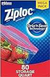 Ziploc Quart Food Storage Bags, Grip 'n Seal Technology for Easier Grip, Open, and Close, 80 Count