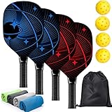 Pickleball Paddles, Pickleball Set with 4 Premium Wood Pickleball Paddles, 4 Pickleball Balls, 4 Cooling Towels & Carry Bag, Pickleball Rackets with Ergonomic Cushion Grip, Gifts for Men Women