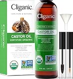 Cliganic USDA Organic Castor Oil, 100% Pure (8oz with Eyelash Kit) - For Eyelashes, Eyebrows, Hair & Skin | Natural Cold Pressed Unrefined Hexane-Free