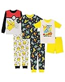 Pokemon Boys’ 6-Piece Snug-Fit Cotton Pajamas Set, Dark Gree,Yellow and Multicolor