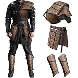 HiiFeuer Medieval Faux Leather Single Pauldron Shoulder Armor with Thigh Armor and Leg Armor for LARP Ren Faire
