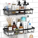 Moforoco Shower Caddy Shelf Organizer Rack, Self Adhesive Black Bathroom Shelves Basket, Home Farmhouse Wall Shower Inside Organization and Storage Decor Rv Accessories, First Apartment Essentials