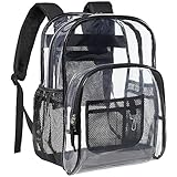 PACKISM Clear Backpack - Large Clear Backpack Heavy Duty Transparent Backpack, See Through Backpack Clear Bookbag for Student, School, Work, Travel, Black(for age 12 or above)
