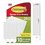 Command 20 Lb XL Heavyweight Picture Hanging Strips, Damage Free Hanging Picture Hangers, Heavy Duty Wall Hanging Strips for Living Spaces, 10 White Adhesive Strip Pairs