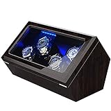 INCLAKE High End Watch Winder, 4 Watch Winders for Automatic Watches with Super Quiet Motor, Blue LED Light & 4 Rotation Mode Setting, Watch Winder for Rolex with Flexible Pillow, AC Adapter