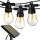 Brightech Ambience Pro Solar Powered Outdoor String Lights, Commercial Grade Waterproof,Shatterproof Patio Lights, 27 Ft Edison Bulbs, 1W LED, Soft White Light