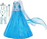 Funna Costume for Girls Princess Dress Up Costume Cosplay Fancy Party with Accessories Blue, 5T