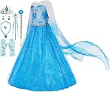 Funna Costume for Girls Princess Dress Up Costume Cosplay Fancy Party with Accessories Blue, 5T