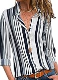 Astylish Women Casual Cuffed Long Sleeve Button up V Neck Tunic Shirts Tops Large Size 12 14 White Navy