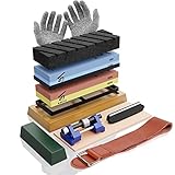 Complete Whetstone Knife Sharpener Kit, KERYE Professional Japanese Knife Sharpening Stone Set, 4 Side Grit 400/1000 3000/8000 Water Stone, Flattening Stone, Chisel Honing Guide, Cut Resistant Gloves