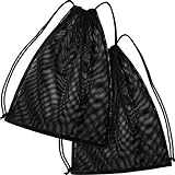 Frienda Mesh Drawstring Backpack Bag Multifunction Mesh Bag for Swimming, Gym, Clothes (Black)