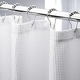 AmazerBath Waffle Shower Curtain, White Shower Curtain with Waffle Weave, Fabric Shower Curtain Waffle Textured Heavy Duty, Hotel Quality Bathroom Shower Curtains, 72 x 72 Inches