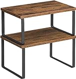 SONGMICS Cabinet Organizer Shelf, Set of 2 Kitchen Counter Shelves, Kitchen Storage, Spice Rack, Stackable, Expandable, Metal and Engineered Wood, Black and Rustic Brown UKCS020X01