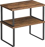 SONGMICS Cabinet Organizer Shelf, Set of 2 Kitchen Counter Shelves, Kitchen Storage, Spice Rack, Stackable, Expandable, Metal and Engineered Wood, Black and Rustic Brown UKCS020X01