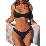ZAFUL Underwire High Leg Ribbed Bikini Swimsuit Two Pieces Set Black