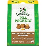 GREENIES PILL POCKETS for Dogs Capsule Size Natural Soft Dog Treats with Real Peanut Butter, 15.8 oz. Pack (60 Treats)