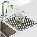 Seropy Roll Up Dish Drying Rack, Over The Sink Dish Drying Rack Kitchen Rolling Dish Drainer, Foldable Sink Rack Mat Stainless Steel Wire Dish Drying Rack for Kitchen Sink Counter (17.8''x11.8'')