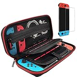 daydayup Switch Case and Tempered Glass Screen Protector Compatible with Nintendo Switch - Deluxe Hard Shell Travel Carrying Case, Pouch Case for Nintendo Switch Console & Accessories, Streak Red