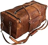 Large Leather 32 Inch Luggage Handmade Duffel Bag Carryall Weekender Travel Overnight Gym Sports Carry On For Men And Women (32 inch)