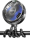 SWEETFULL Portable Stroller Fan with LED Display 4000mAh Battery Powered Mini Clip Fan, 4-Speed Rechargeable Small Personal Fan Handheld Desk Cooling Fan for Car Seat Crib Treadmill Travel-Black