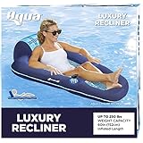 Aqua Luxury Water Lounge – Extra Large – Inflatable Pool Float with Headrest, Backrest & Footrest – Navy/Light Blue