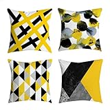 4 Pack Yellow Embroidered Decorative Throw Pillow Covers Cushion Cases for Couch Sofa Living Room Modern Farmhouse Big Sunflower Floral 18x18 inch